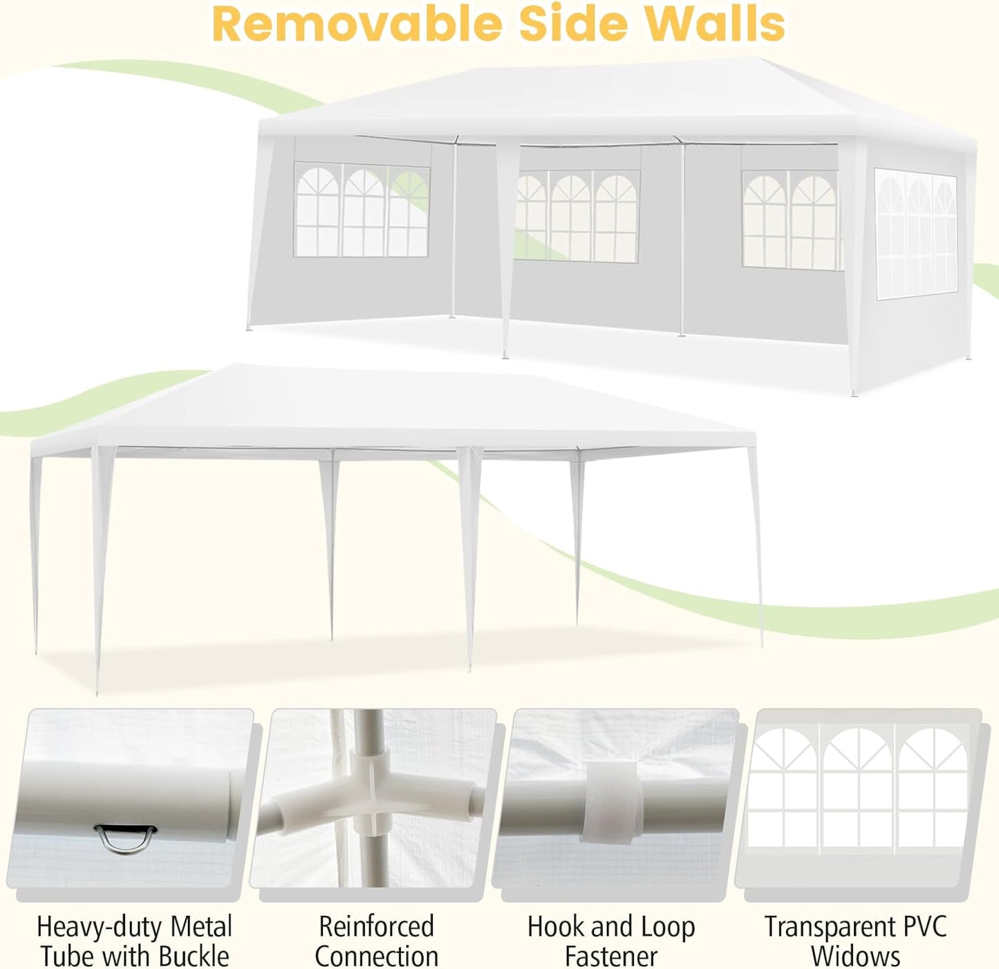 Outdoor Canopy Tent 10'x20', Large Party Tent with 4 Removable Sidewalls, Heavy Duty Waterproof Event Tent for Wedding, BBQ Dining, White