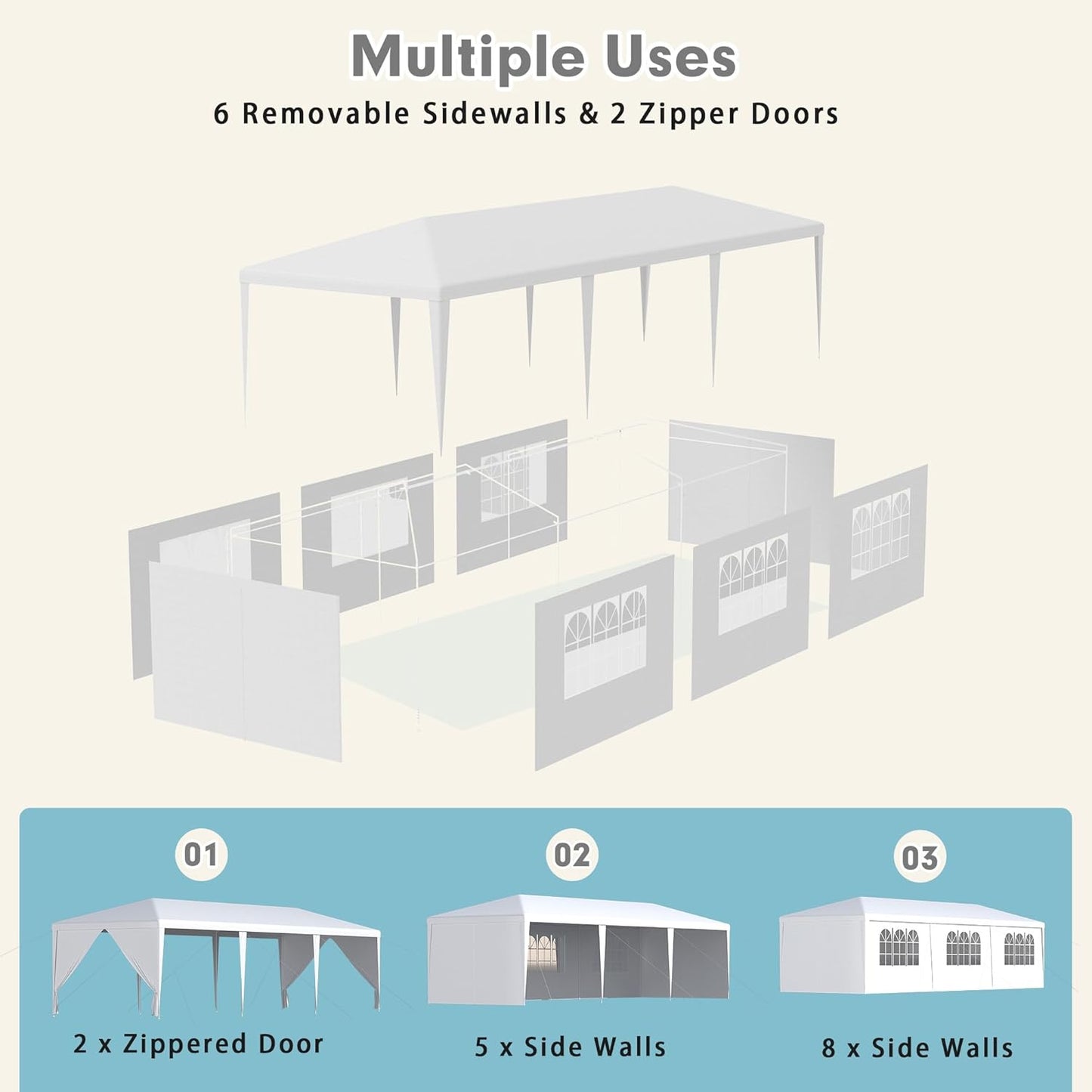 10x30 Ft Outdoor Party Tent with Removable Walls and Windows