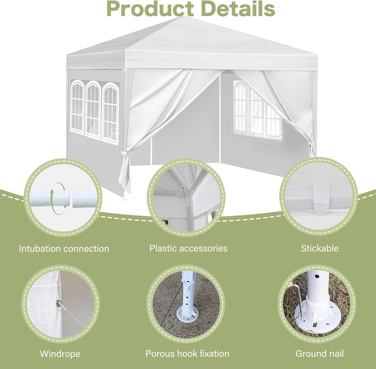 10 x 10 FT Outdoor Wedding Party Canopy Tent with Sidewalls, White Waterproof Heavy Duty Gazebo Tent, Portable Steel Pole Sun Shelter for Outdoor Patio Lawn Garden Yard
