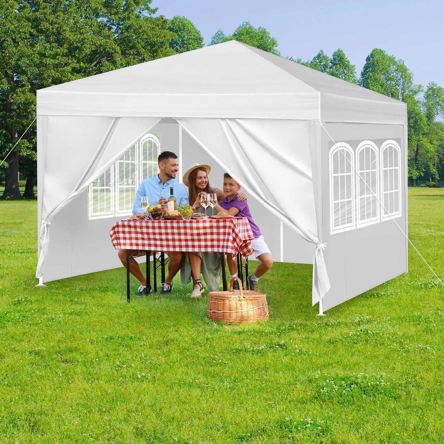 10 x 10 FT Outdoor Wedding Party Canopy Tent with Sidewalls, White Waterproof Heavy Duty Gazebo Tent, Portable Steel Pole Sun Shelter for Outdoor Patio Lawn Garden Yard
