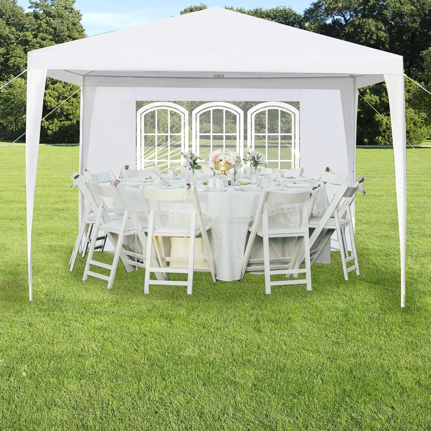 10 x 10 FT Outdoor Wedding Party Canopy Tent with Sidewalls, White Waterproof Heavy Duty Gazebo Tent, Portable Steel Pole Sun Shelter for Outdoor Patio Lawn Garden Yard