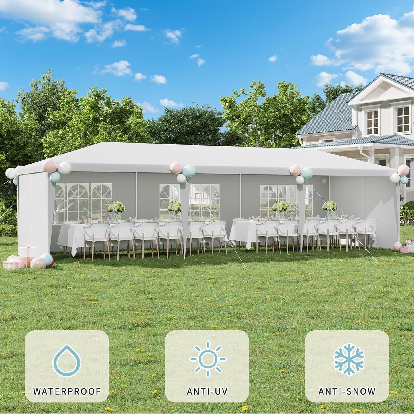 10x30 Ft Outdoor Party Tent with Removable Walls and Windows