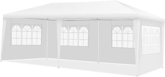Outdoor Canopy Tent 10'x20', Large Party Tent with 4 Removable Sidewalls, Heavy Duty Waterproof Event Tent for Wedding, BBQ Dining, White
