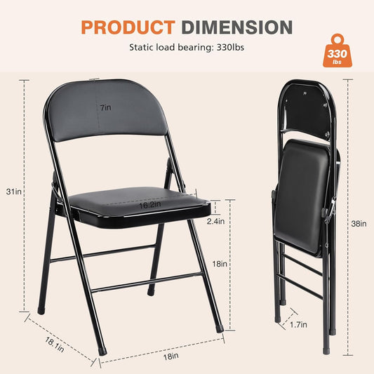 Leather Padded Folding Chairs, Sturdy Metal Foldable Chairs, Easy to Use and Store, Outdoor and Indoor, for Home, Office, Party, Comfy