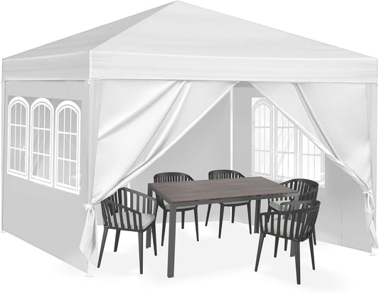 10 x 10 FT Outdoor Wedding Party Canopy Tent with Sidewalls, White Waterproof Heavy Duty Gazebo Tent, Portable Steel Pole Sun Shelter for Outdoor Patio Lawn Garden Yard