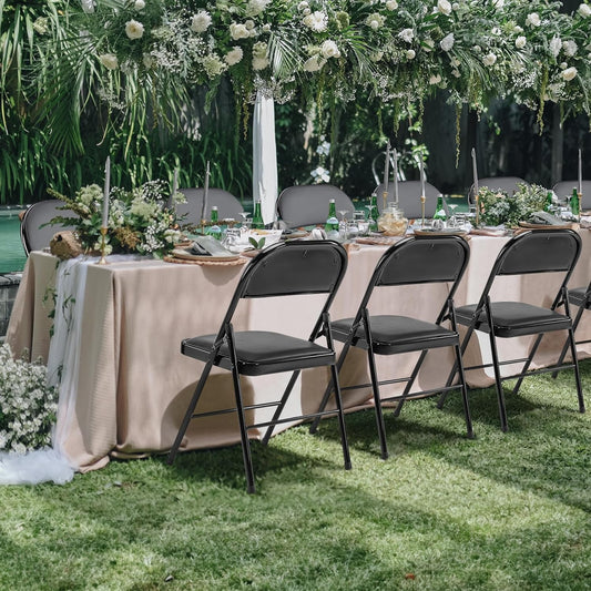 Leather Padded Folding Chairs, Sturdy Metal Foldable Chairs, Easy to Use and Store, Outdoor and Indoor, for Home, Office, Party, Comfy