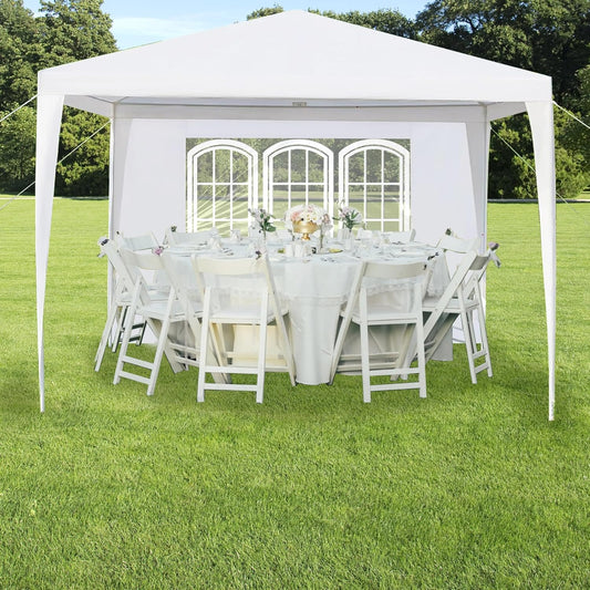 10 x 10 FT Outdoor Wedding Party Canopy Tent with Sidewalls, White Waterproof Heavy Duty Gazebo Tent, Portable Steel Pole Sun Shelter for Outdoor Patio Lawn Garden Yard